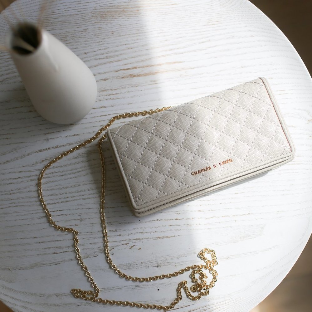 Charles & Keith Cream Color Quilted Pouch